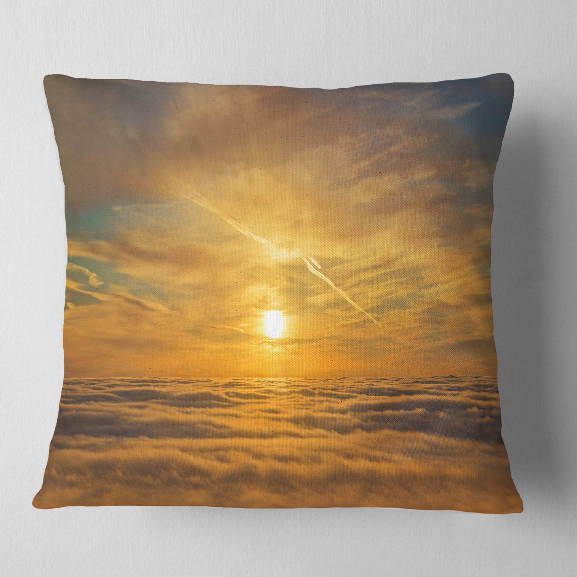 Designart Golden Sunset over Clouds - Oversized Beach Throw Pillow - 16x16