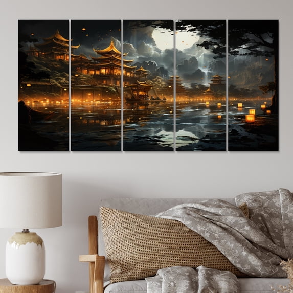Designart "Golden Temple China Art painting I" Chinese Art Living Room Set