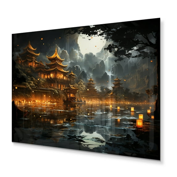 Designart "Golden Temple China Art painting I" Chinese Metal Wall Decor