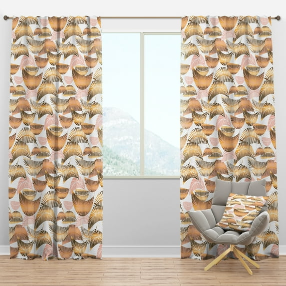Designart 'Golden Tropical Leaves Pattern III' Mid-Century Modern Blackout Curtain Panel