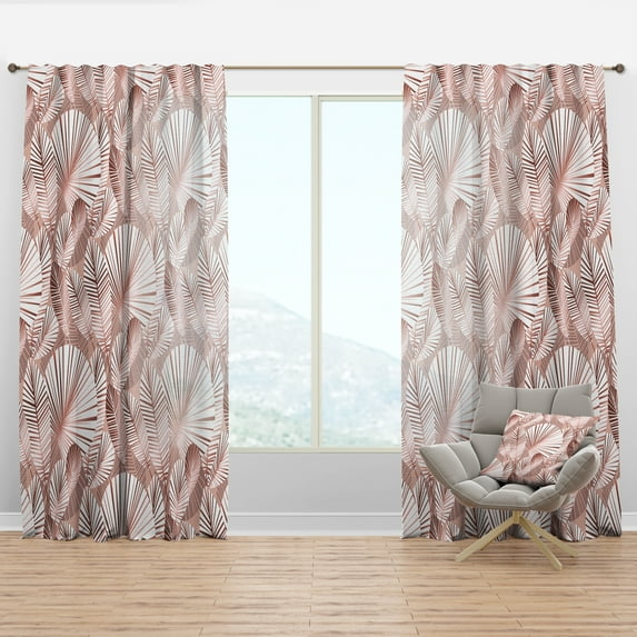 Designart 'Golden Tropical Leaves Pattern IV' Mid-Century Modern Curtain Panel