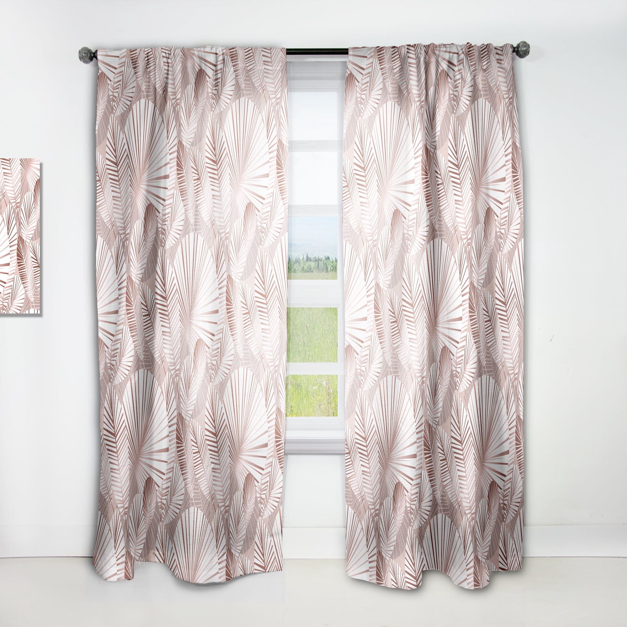 Designart 'Golden Tropical Leaves Pattern IV' Mid-Century Modern Curtain Panel