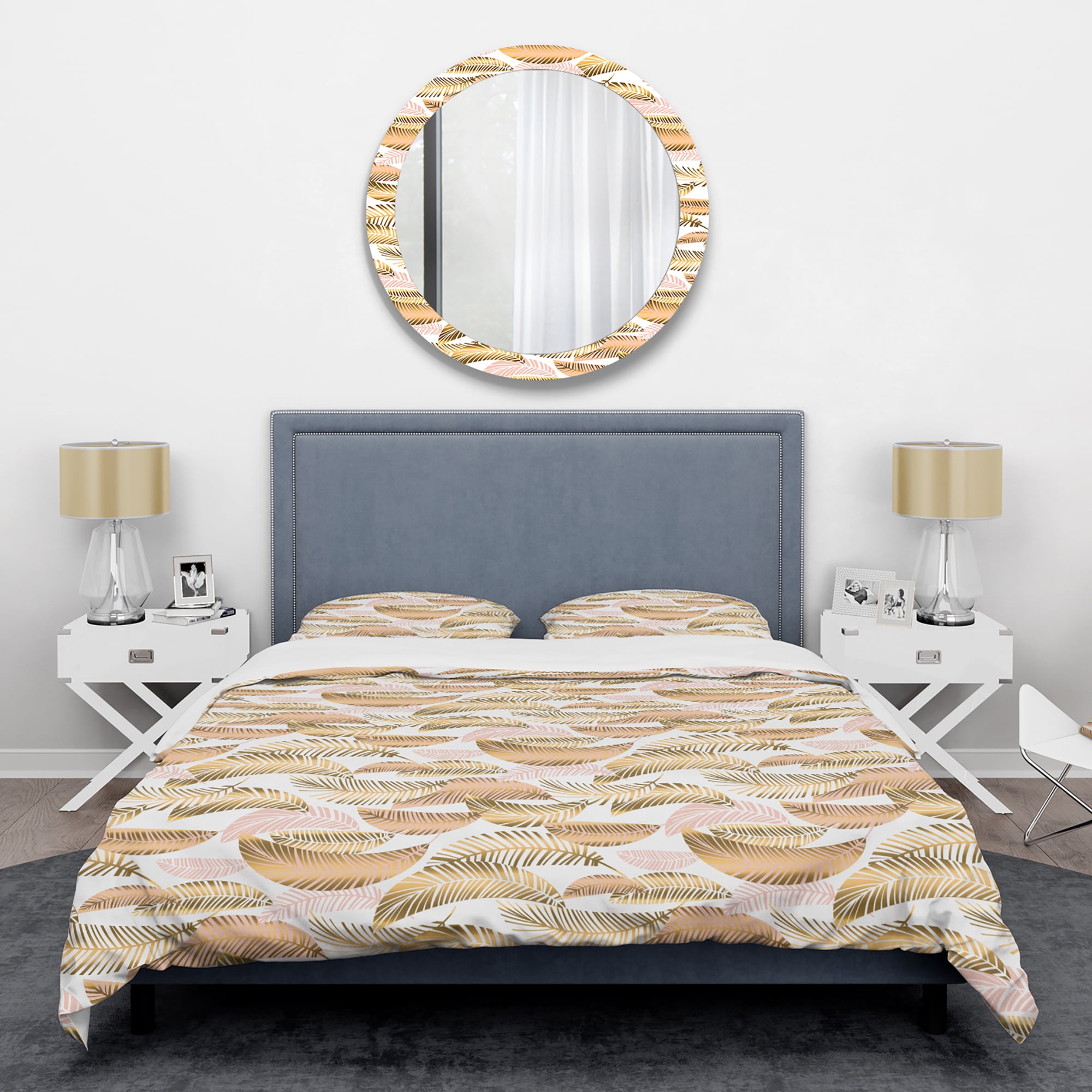 Designart 'Golden Tropical Pattern III' Mid-Century Modern Duvet Cover Set