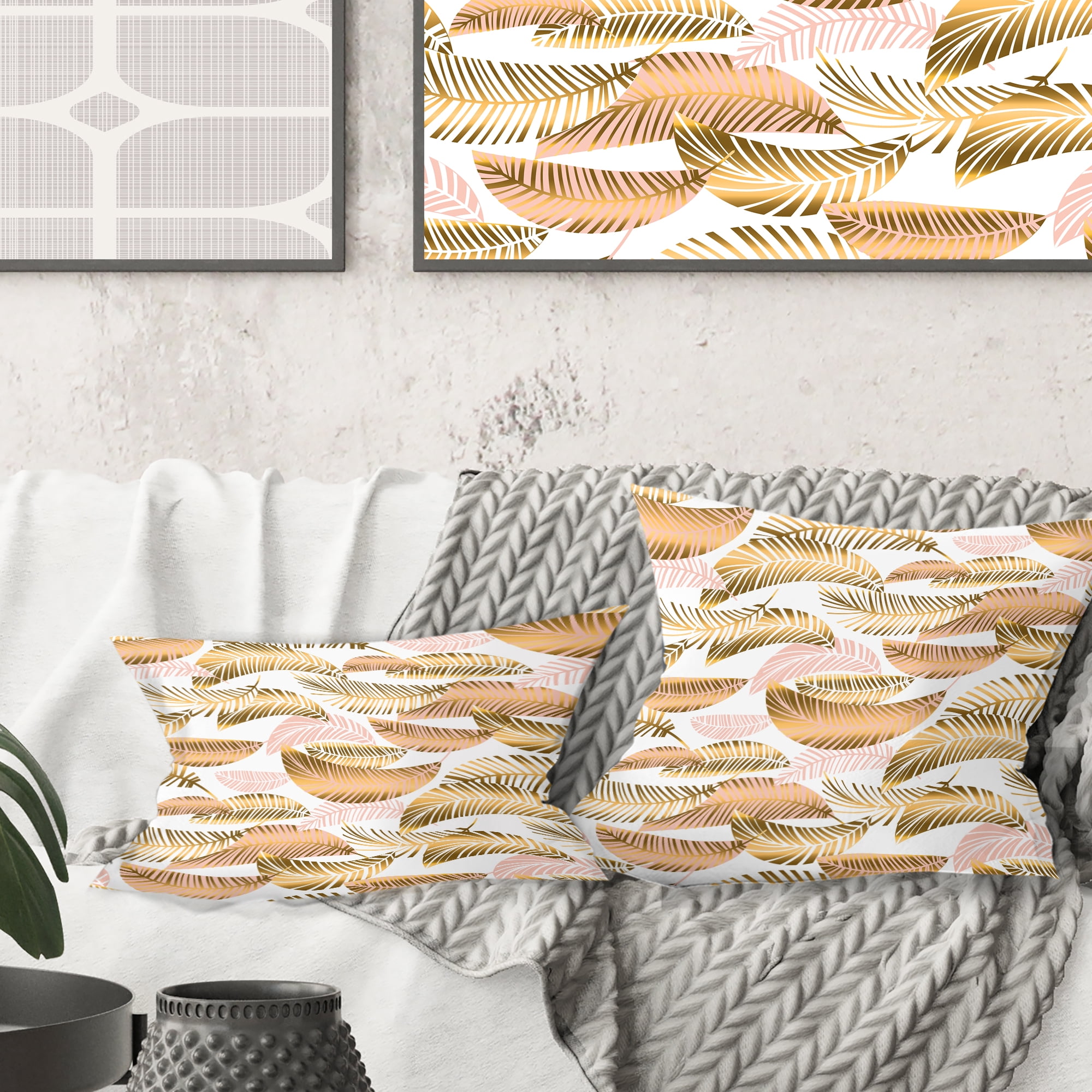 Designart Golden Tropical Pattern III' Mid-Century Modern Throw Pillow - 16x16