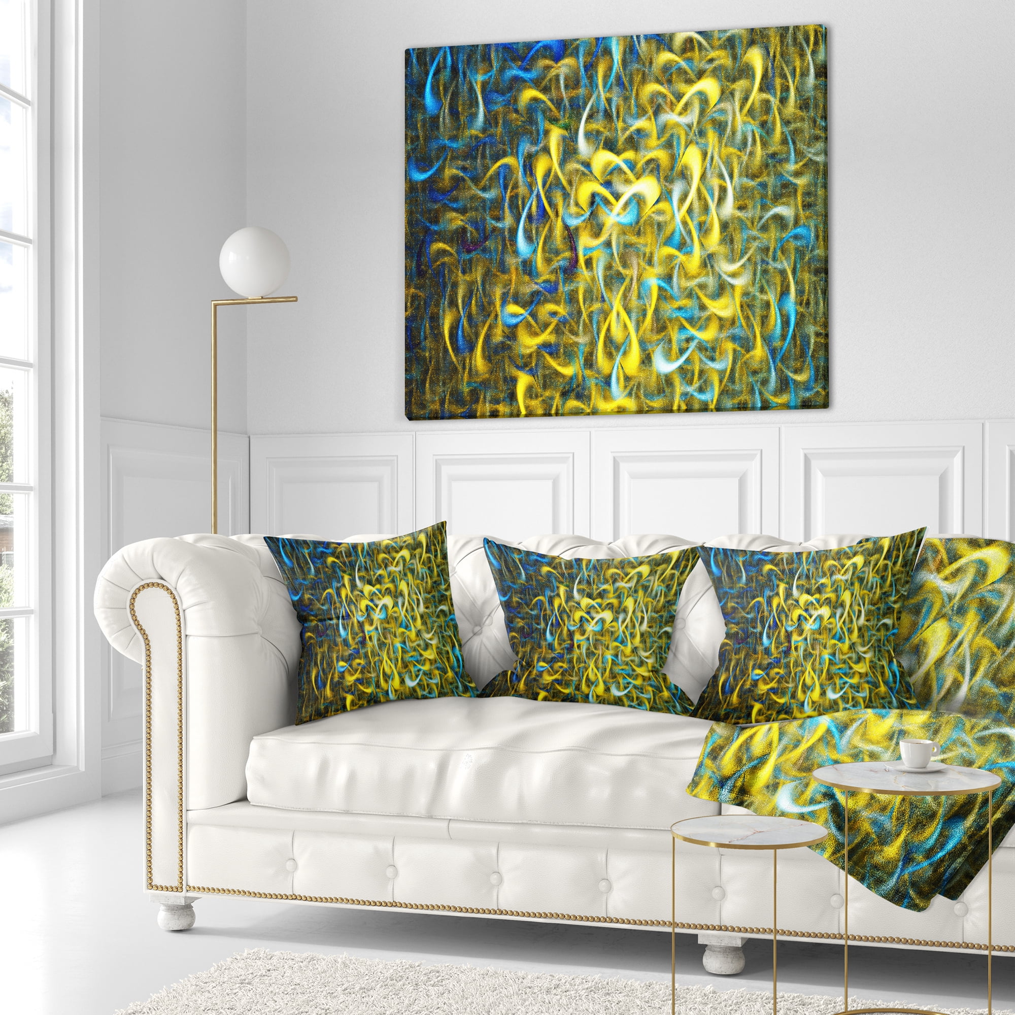 Designart Golden Watercolor Fractal Pattern - Abstract Throw Pillow - 16x16
