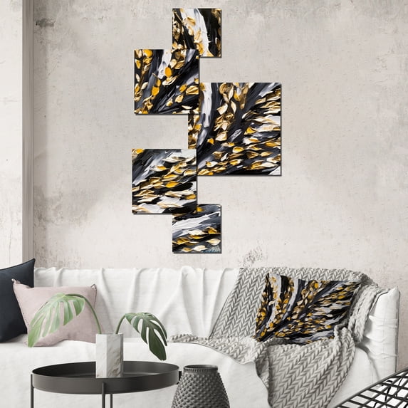 Designart "Golden Wave Reflections VII" Abstract Painting Living Room Set