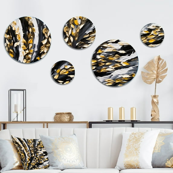 Designart "Golden Wave Reflections VII" Abstract Painting Metal Wall Art Set of 5 Piece