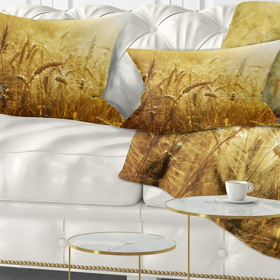 Designart Golden Wheat Field - Landscape Printed Throw Pillow - 12x20