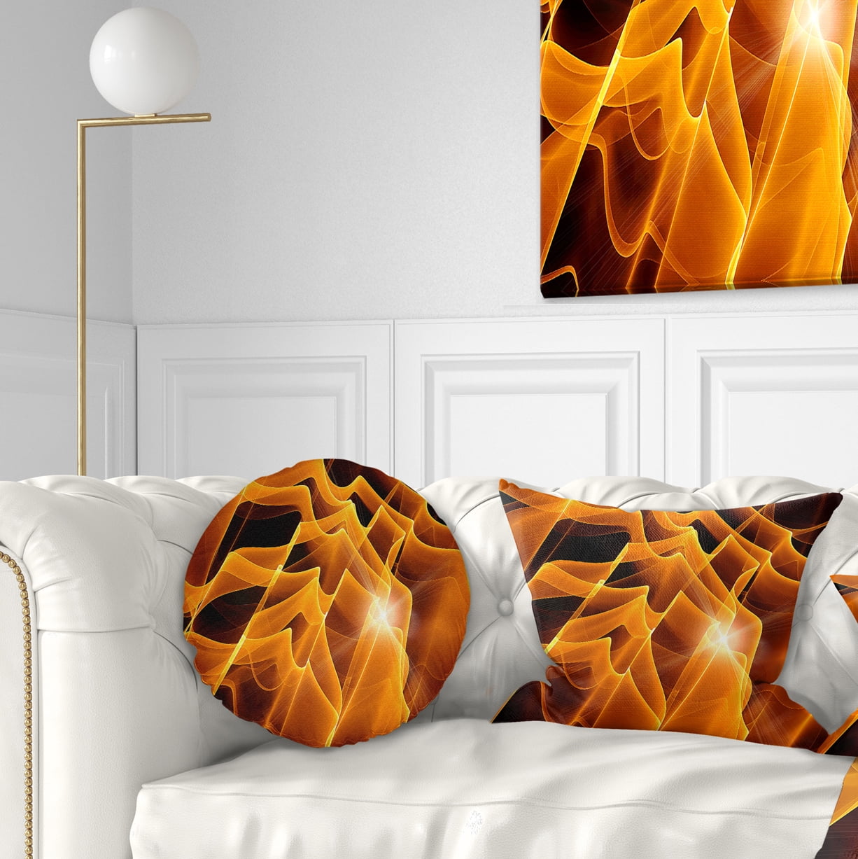 Designart Golden Yellow Abstract Fractal Design - Abstract Throw Pillow - 12x20