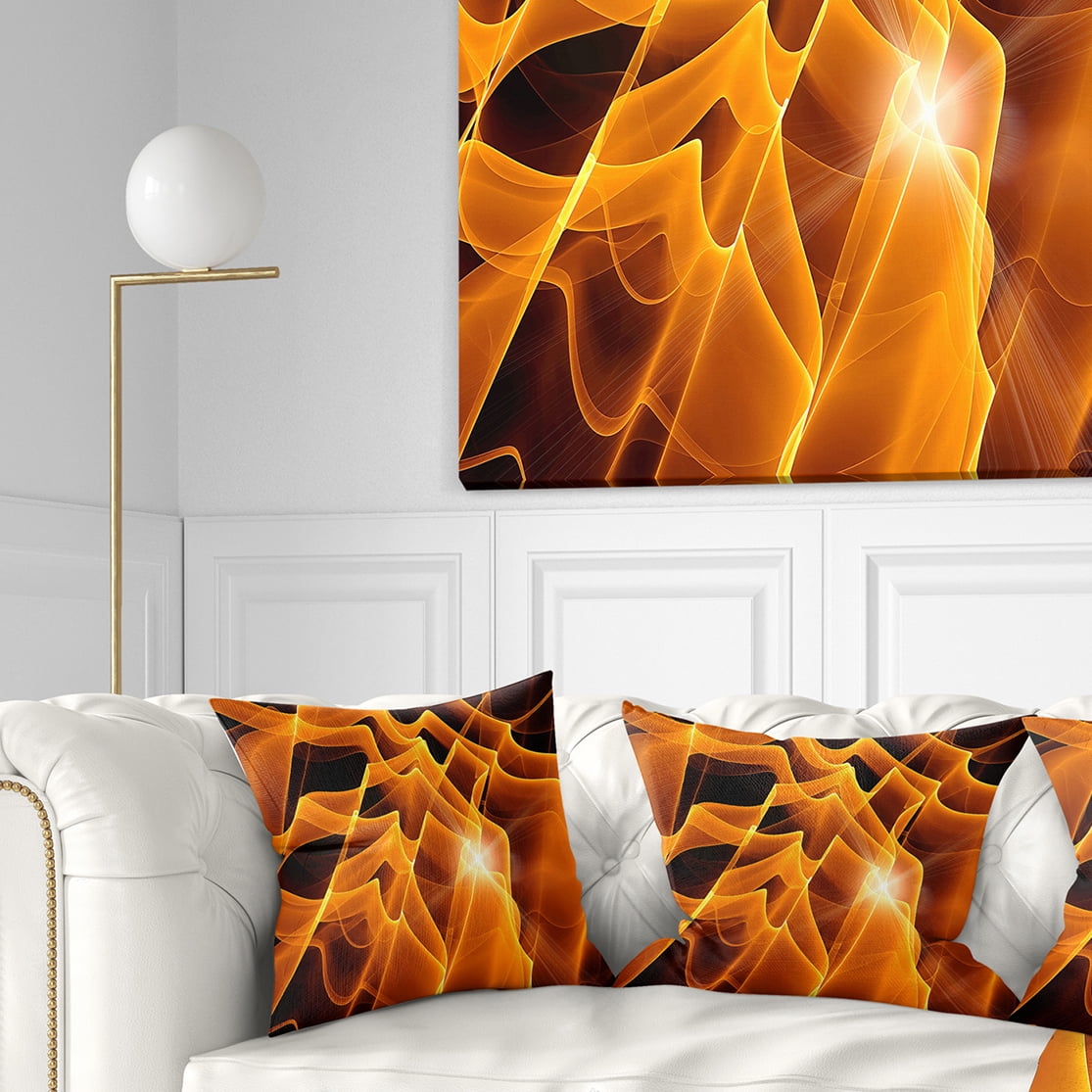 Designart Golden Yellow Abstract Fractal Design - Abstract Throw Pillow - 16x16