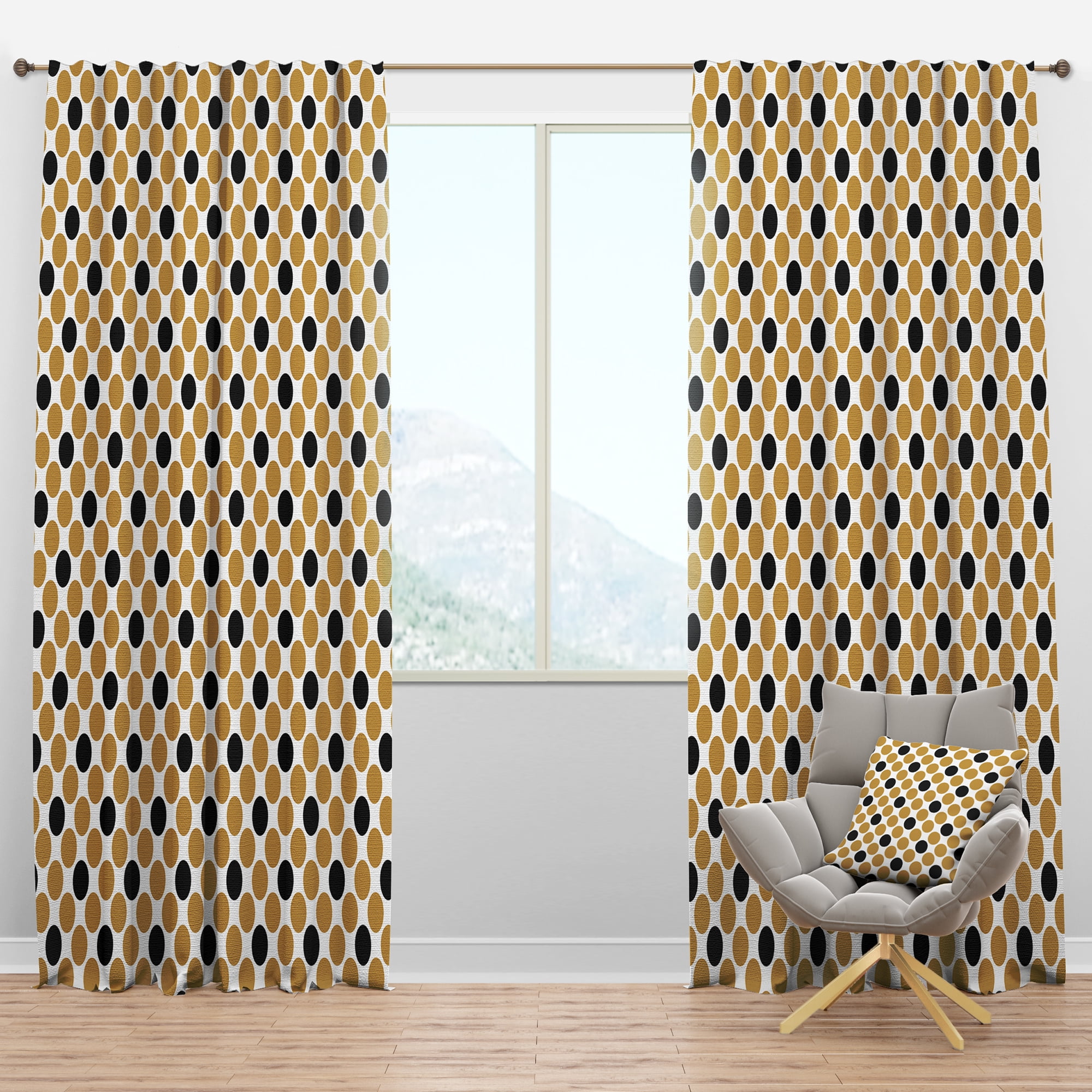 Designart 'Golden and Black Polka Dot' Mid-Century Modern Blackout Curtain Panel