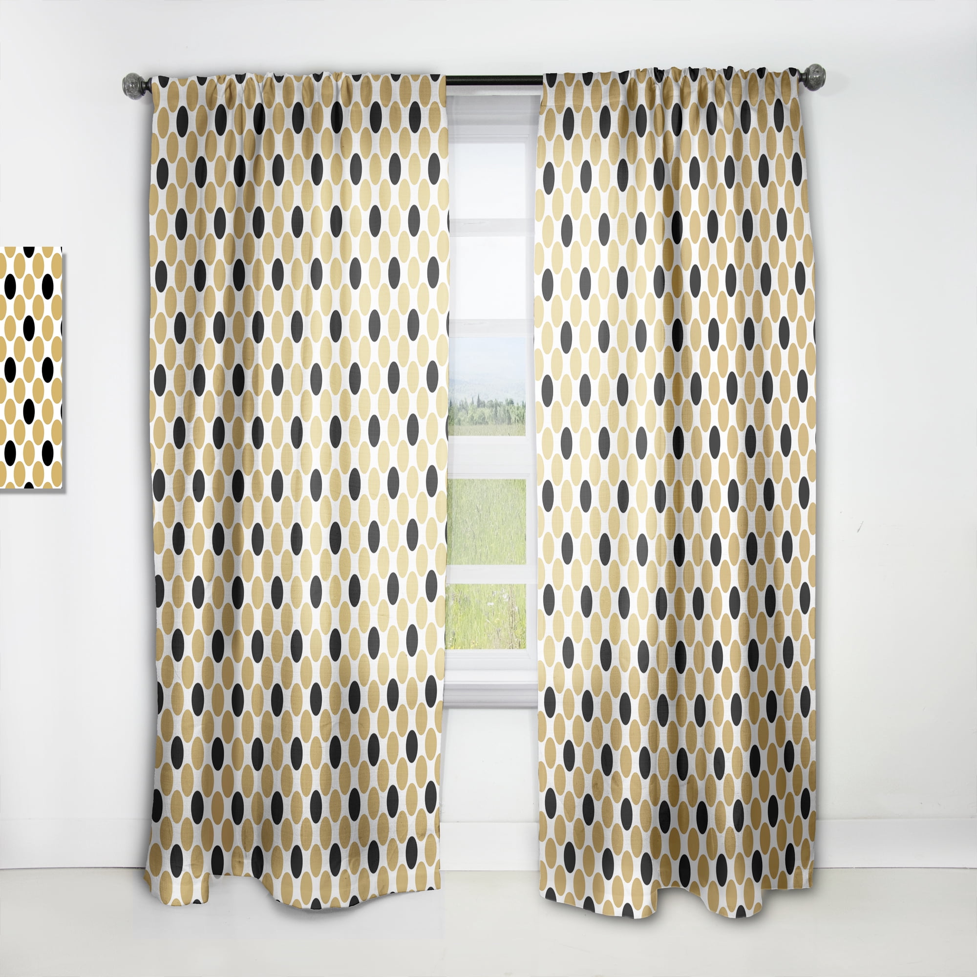 Designart 'Golden and Black Polka Dot' Mid-Century Modern Curtain Panel