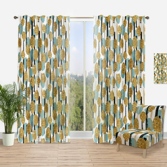 Designart 'Golden and Blue Glitter Circles' Modern & Contemporary Curtain Panel