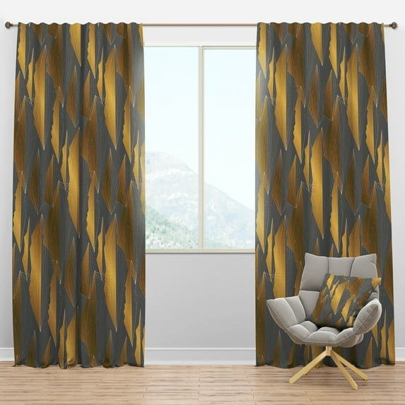 Designart 'Golden and Gray Polygon Pattern' Mid-Century Modern Blackout Curtain Panel
