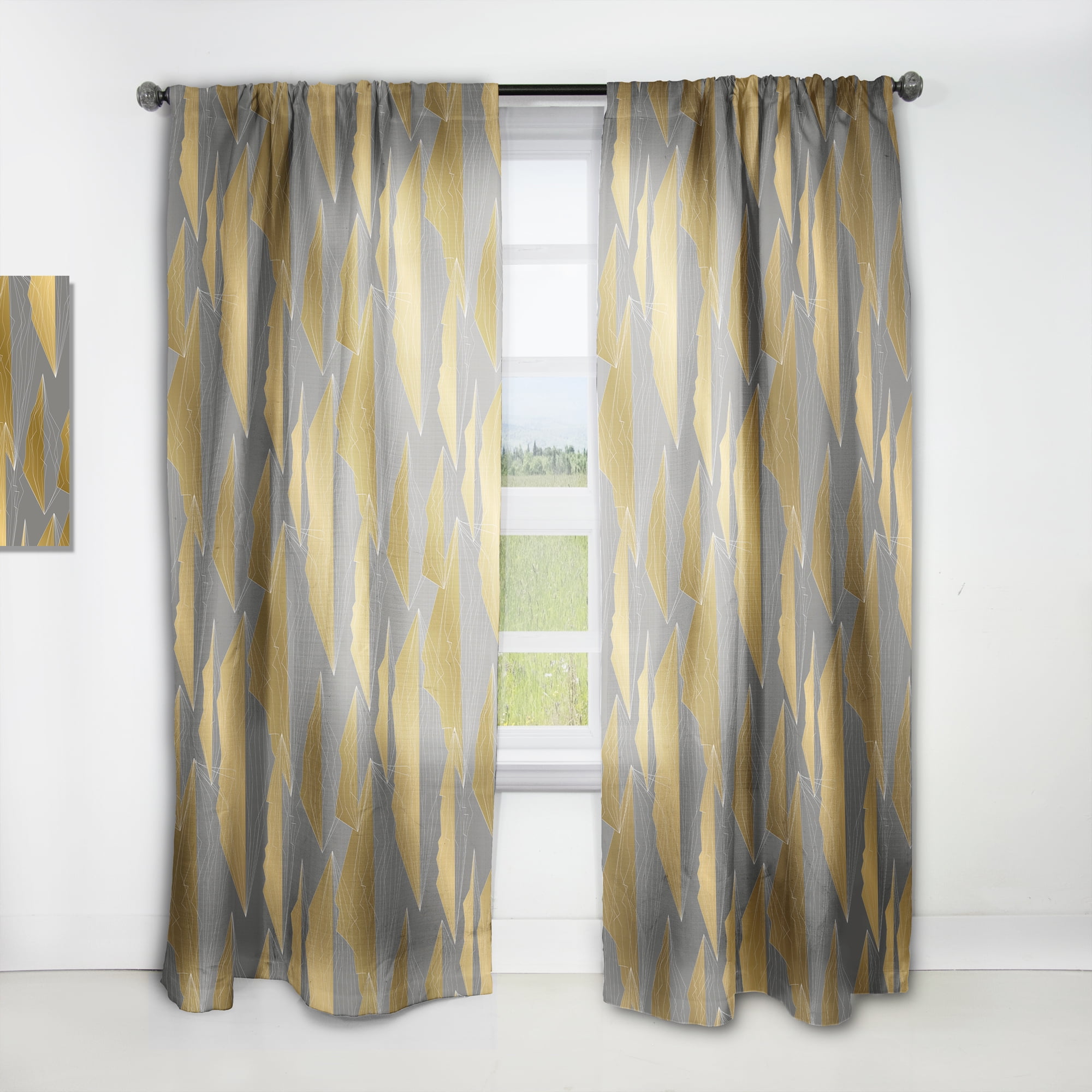 Designart 'Golden and Gray Polygon Pattern' Mid-Century Modern Curtain Panel