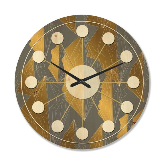 Designart 'Golden and Gray Polygon Pattern' Mid-Century Modern Wood Wall Clock