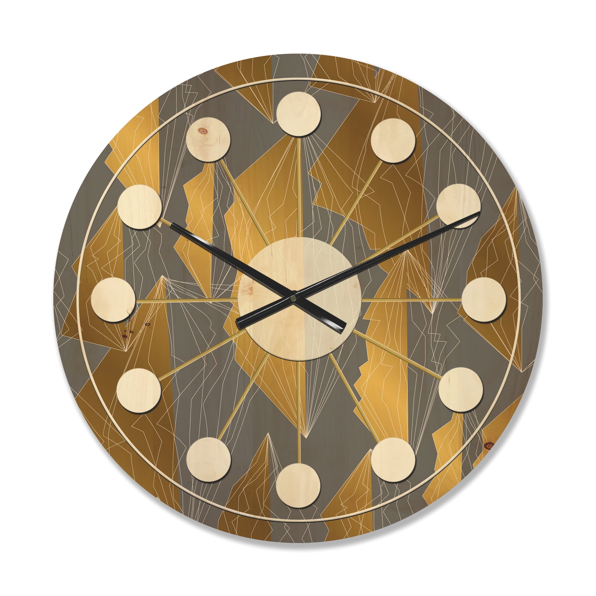 Designart 'Golden and Gray Polygon Pattern' Mid-Century Modern Wood ...