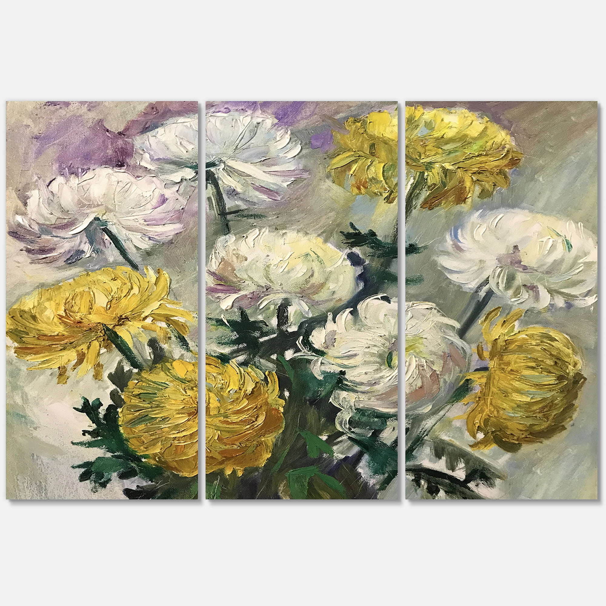 Designart ' Golden and White Daisies ' Traditional Canvas Wall Art Print