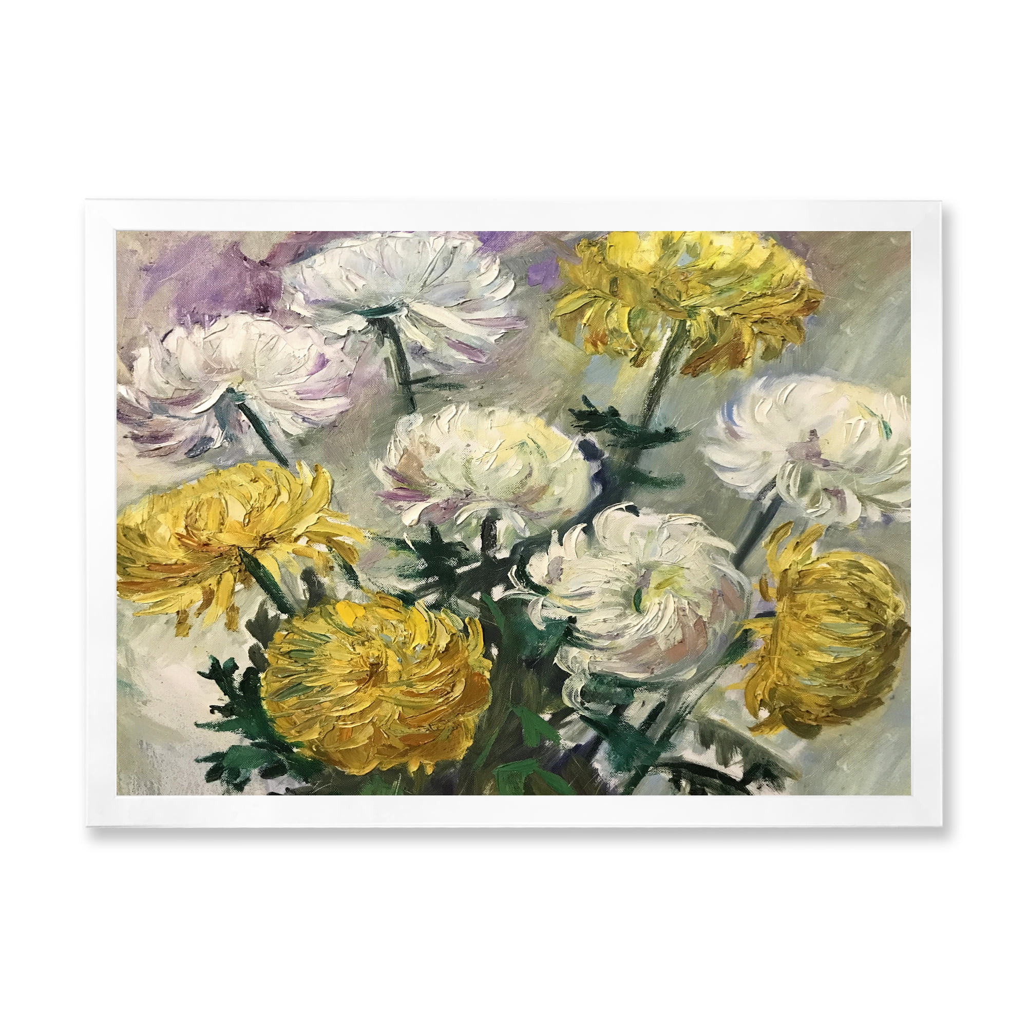 Designart 'Golden and White Daisies' Traditional Framed Art Print