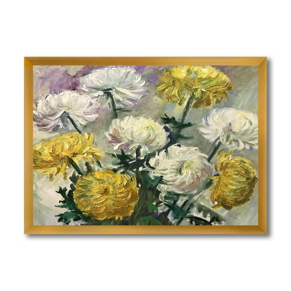Designart 'Golden and White Daisies' Traditional Framed Art Print