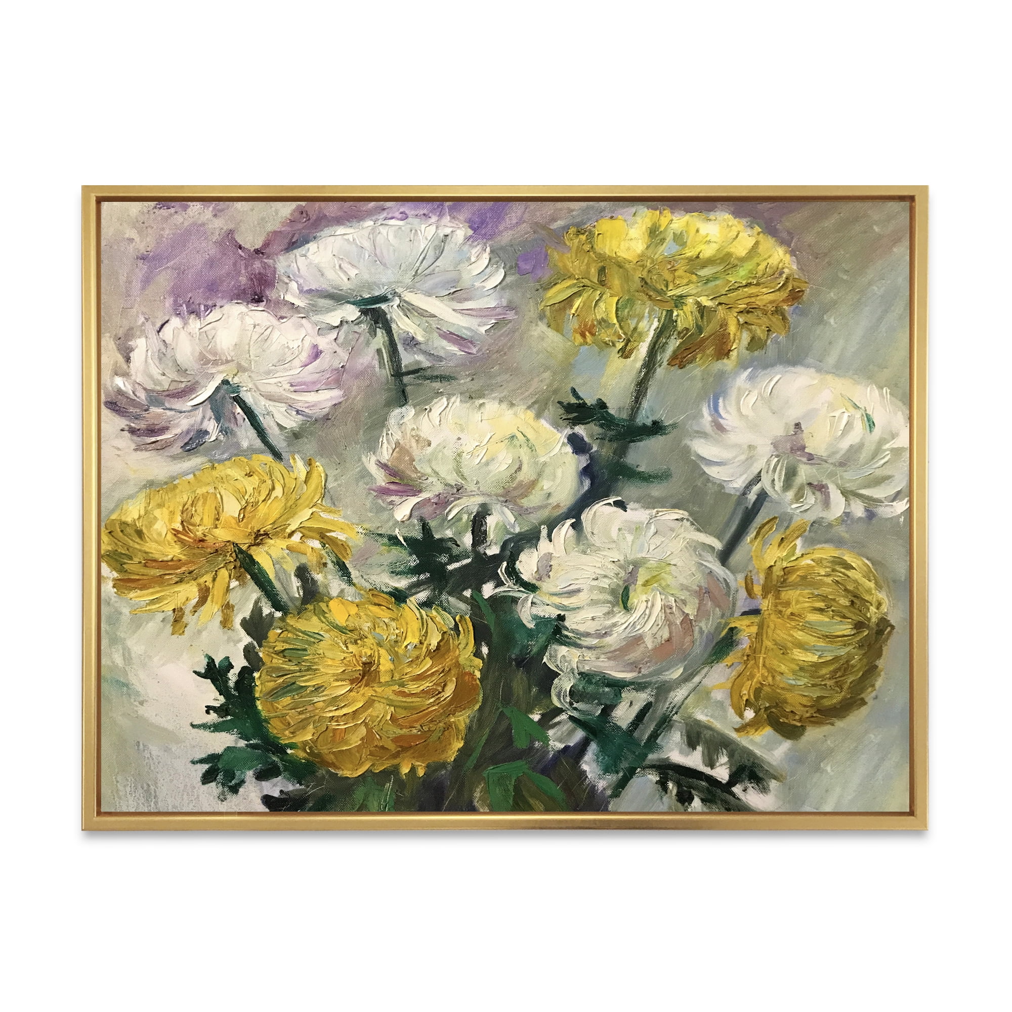 Designart 'Golden and White Daisies' Traditional Framed Canvas Wall Art Print