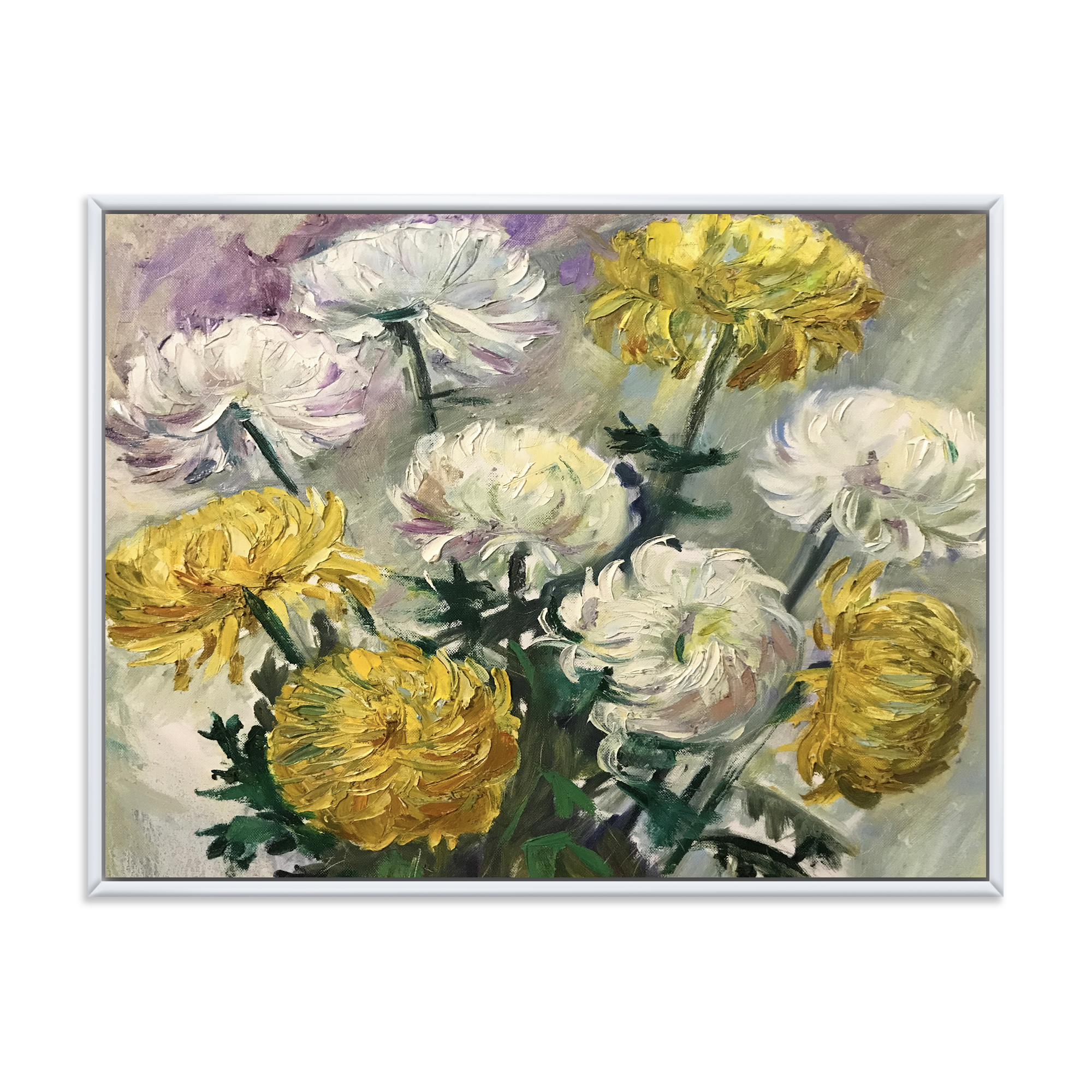 Designart 'Golden and White Daisies' Traditional Framed Canvas Wall Art Print