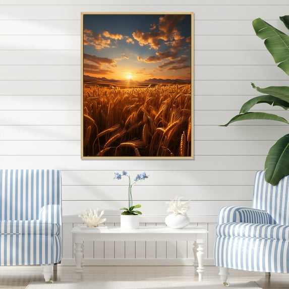 Designart "Golden landscapes Mesmerizing Landscape" Landscape & Nature Floater Framed Canvas Print