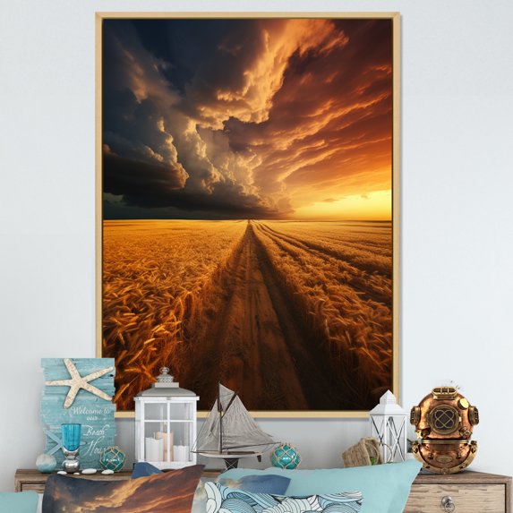 Designart "Golden landscapesa Mesmerizing Landscape" Landscape & Nature Floater Framed Canvas Wall Art