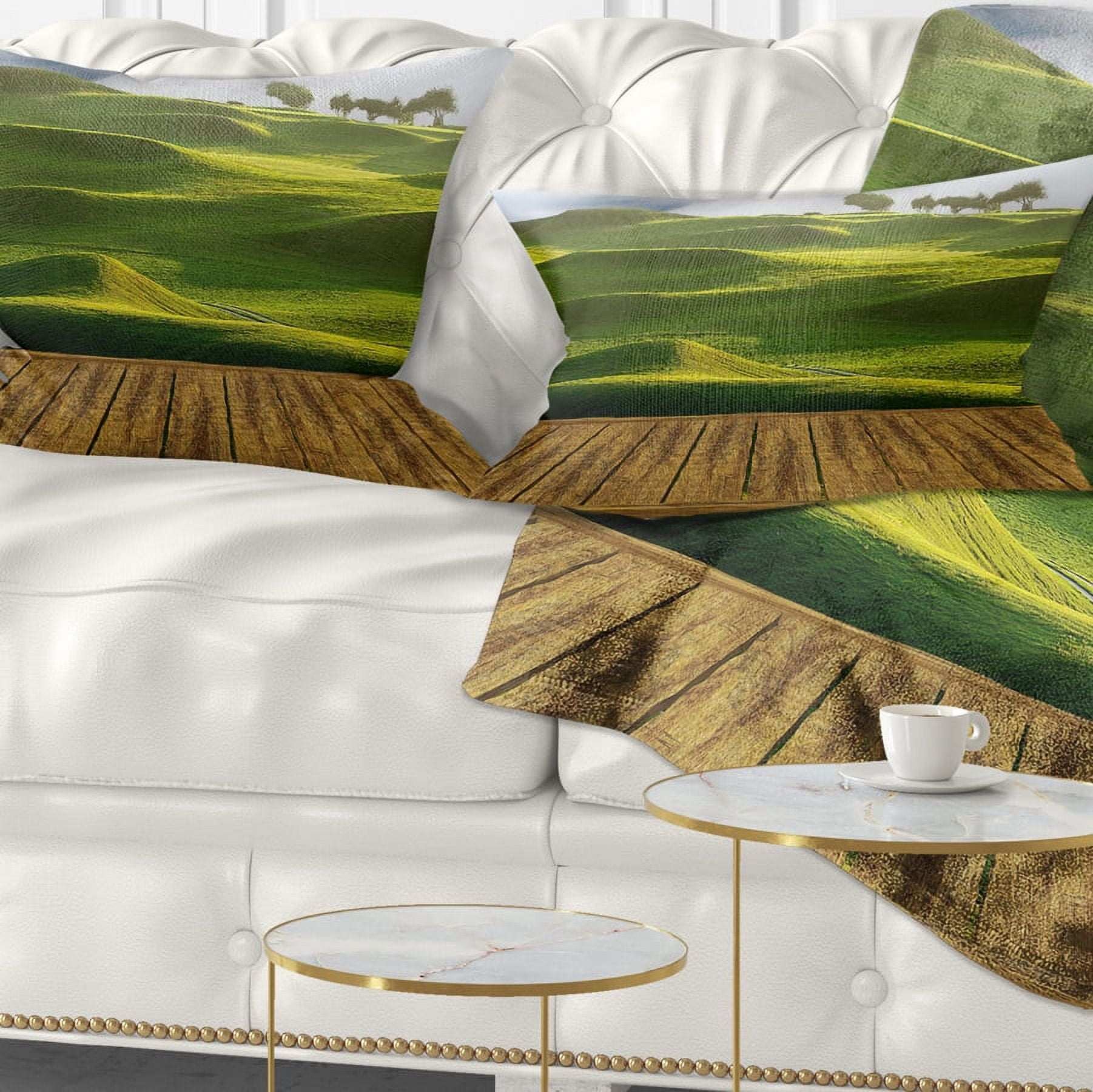 Designart Golf Course with Wooden Path - Landscape Printed Throw Pillow - 12x20