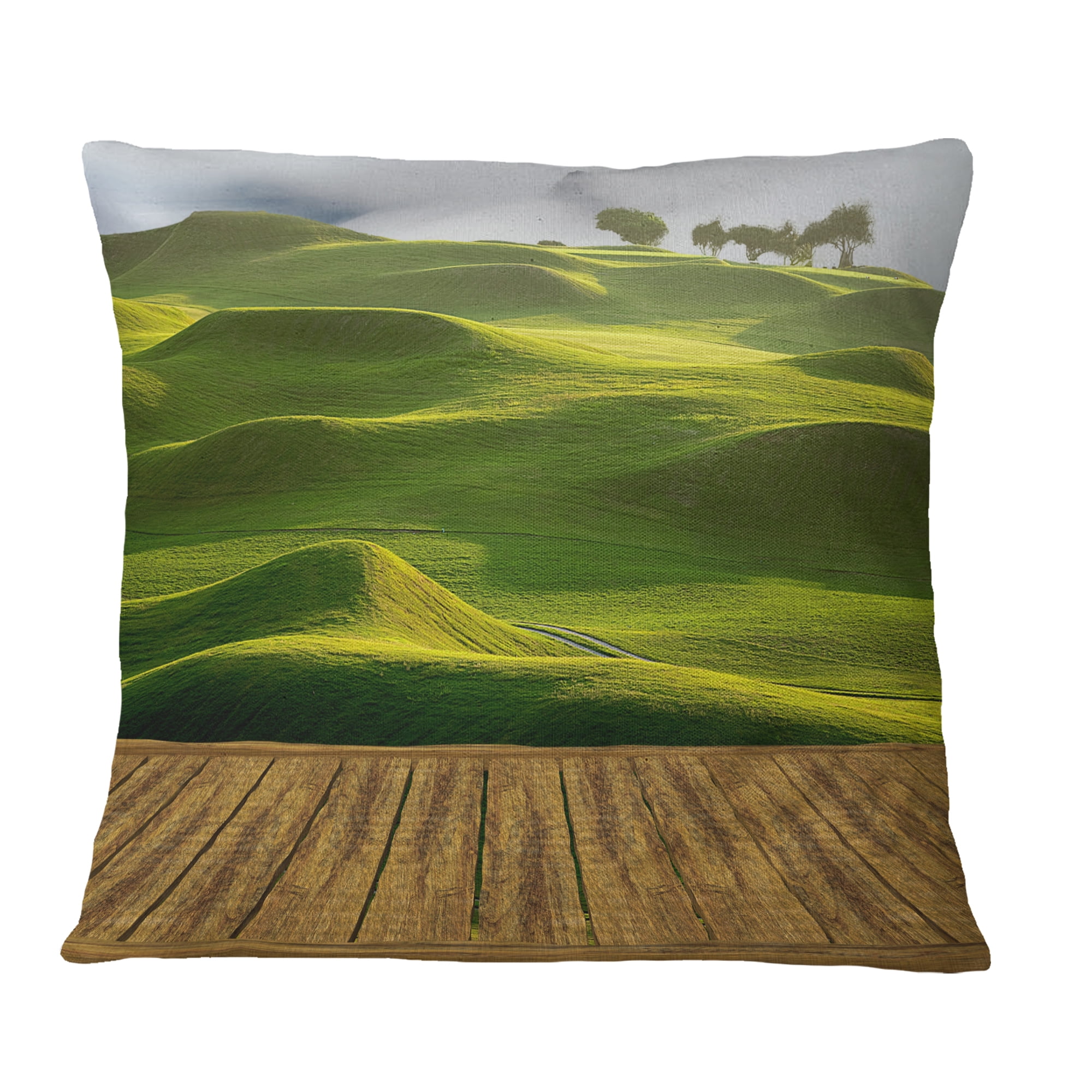 Designart Golf Course with Wooden Path - Landscape Printed Throw Pillow - 18x18