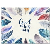 Designart ' Good VIbes Only Under Vibrant Blue Feathers ' Bohemian & Eclectic Canvas Wall Art Print