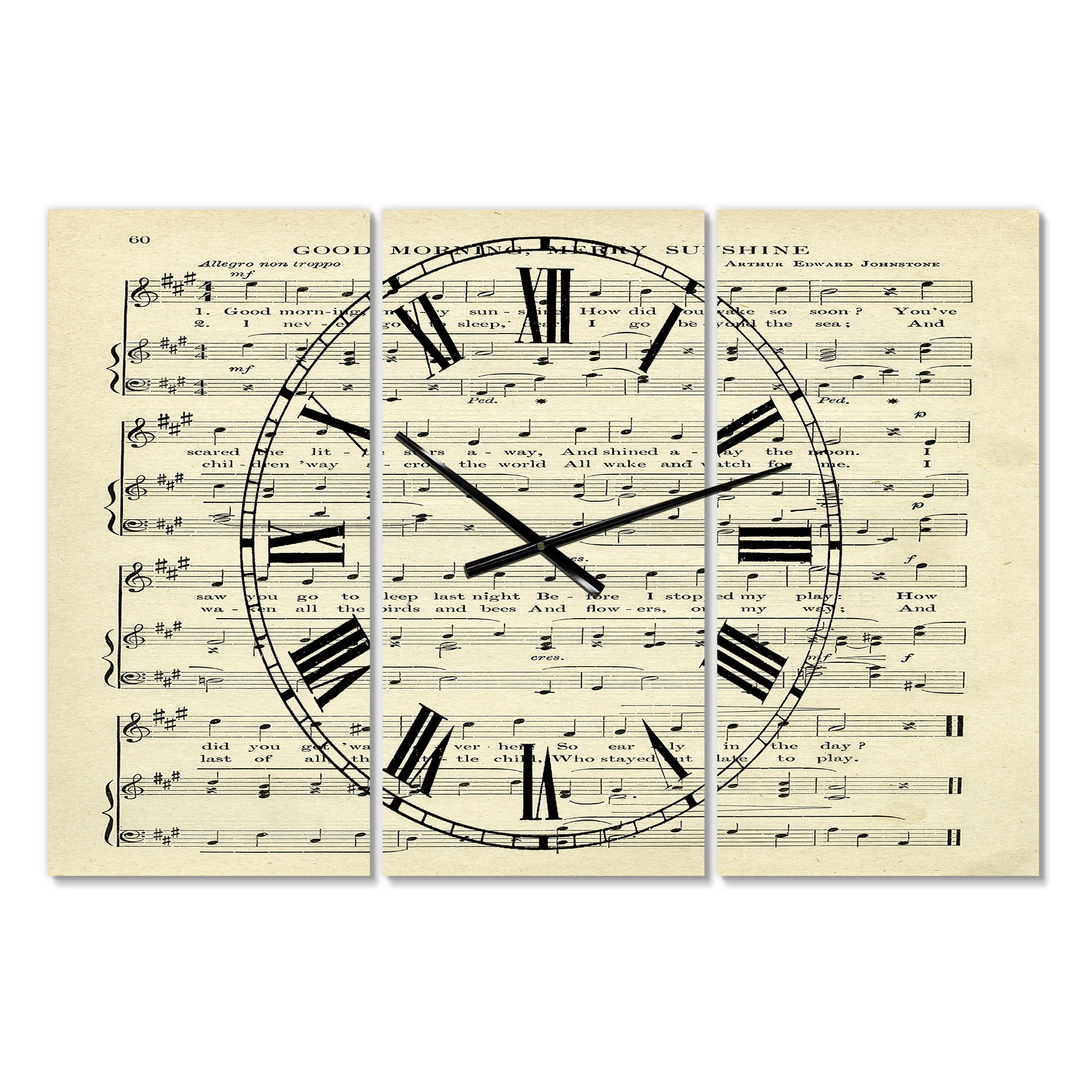 Designart 'Goodmorning Merry Sunshine Music Score' Large Cottage Wall Clock
