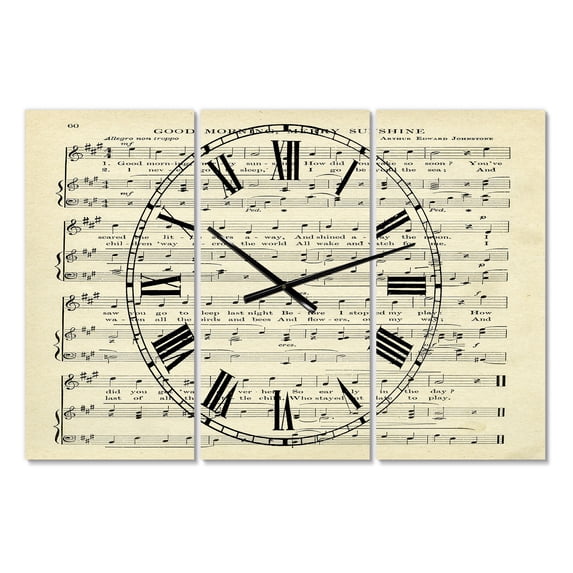 Designart 'Goodmorning Merry Sunshine Music Score' Large Cottage Wall Clock