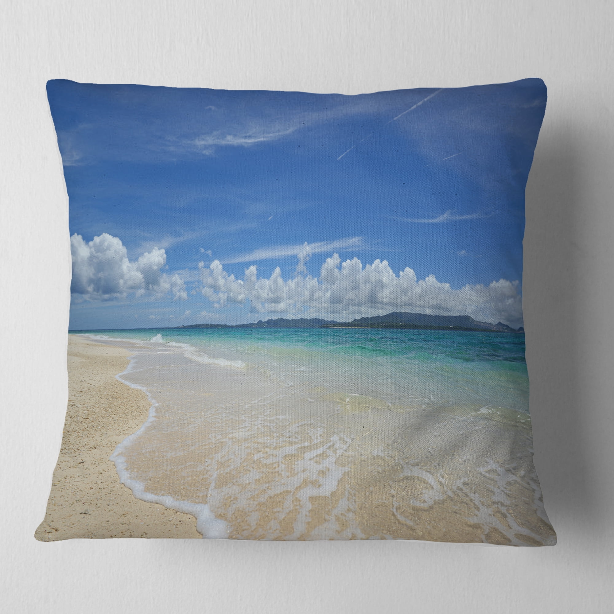 Designart Gorgeous Beach in summertime - Modern Seascape Throw Pillow - 16x16