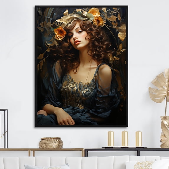Designart "Gorgeous Flower Woman In Renaissance Reverie" Harlem Renaissance Floater Framed Canvas Prints