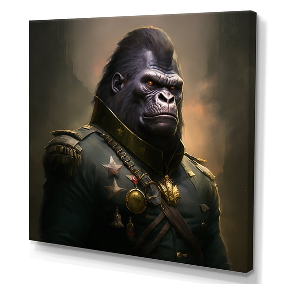 Designart Gorilla In Military Uniform Portrait Canvas Wall Art