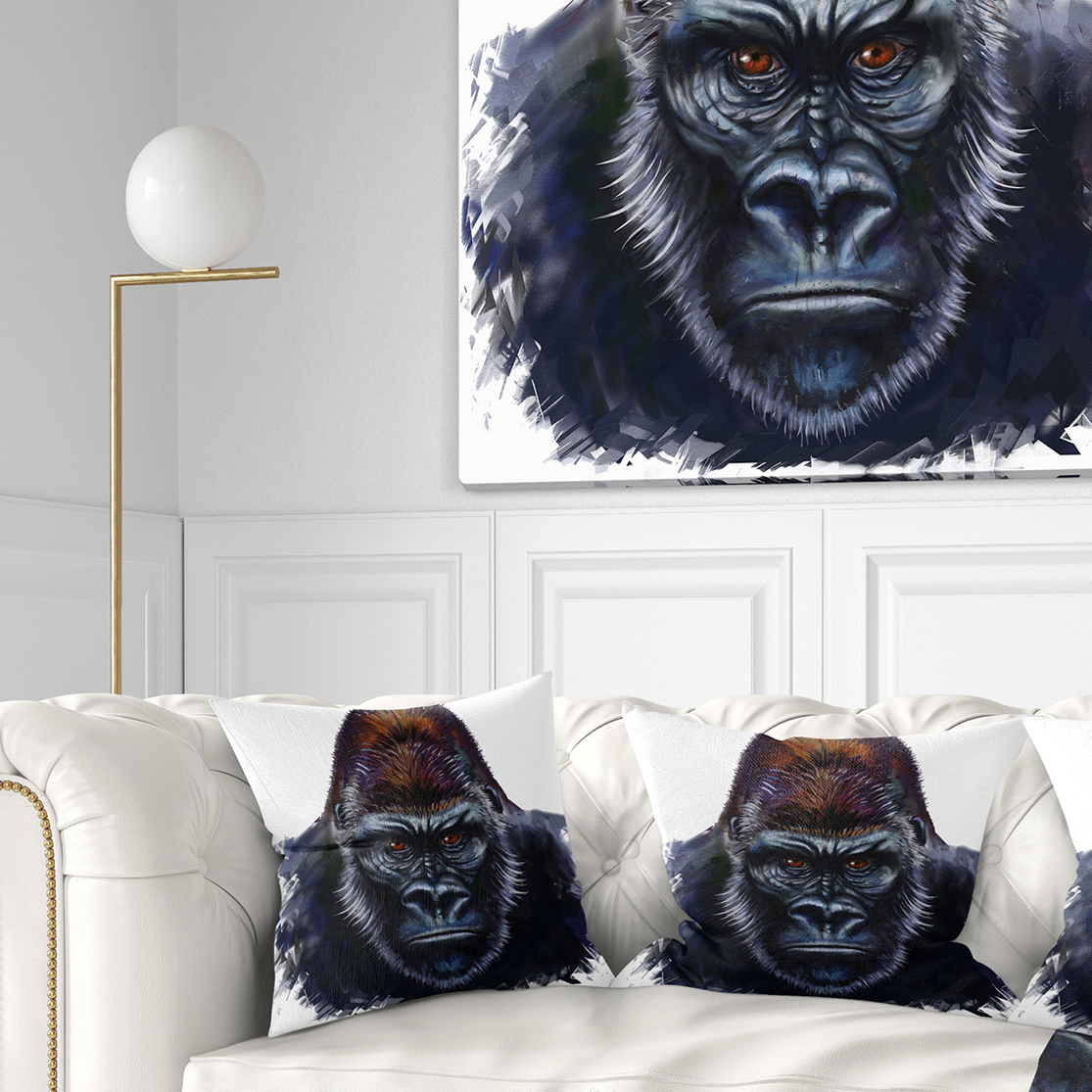 Designart Gorilla Male Illustration - Animal Throw Pillow - 16x16