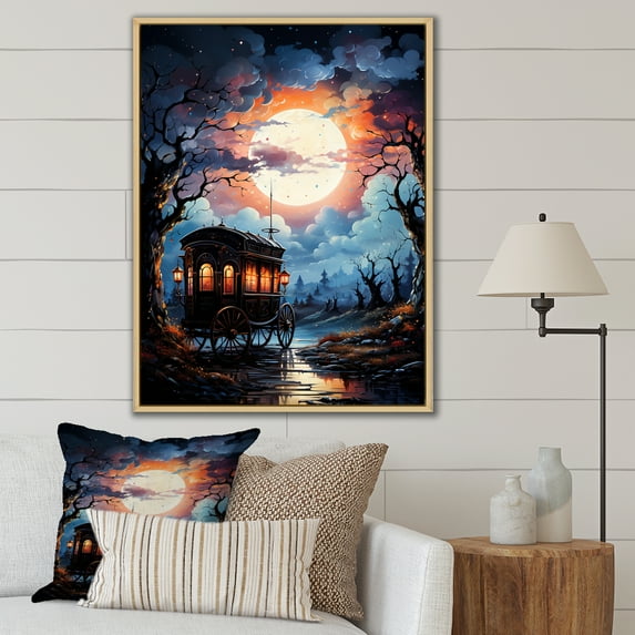 Designart "Gothic Old Cart In A Fantasy Setting I" Old American Cart Floater Framed Wall Decor