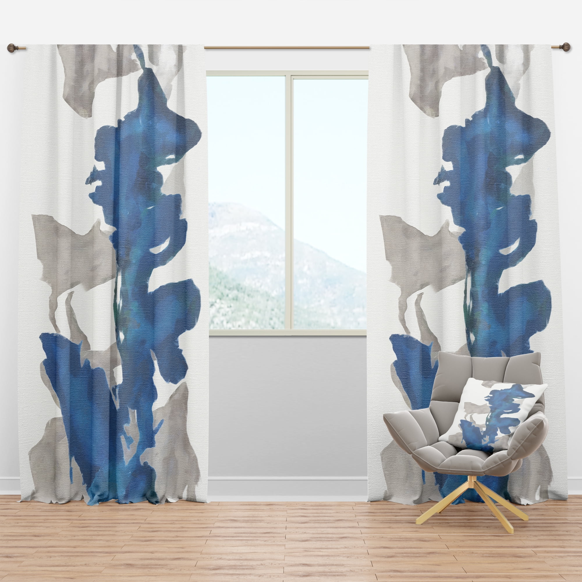 Designart 'Gouache Blue Sapphire on Gray VI' Modern Curtain Panel