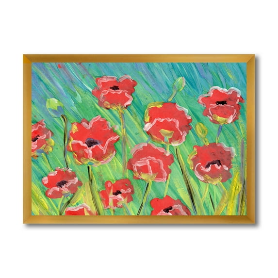 Designart 'Gouache Of Blooming Red Poppies' Traditional Framed Art Print