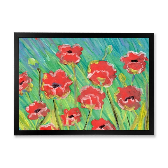 Designart 'Gouache Of Blooming Red Poppies' Traditional Framed Art Print