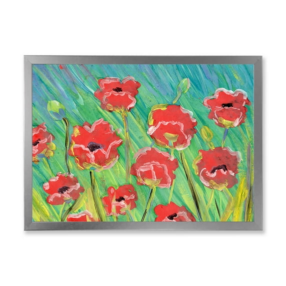 Designart 'Gouache Of Blooming Red Poppies' Traditional Framed Art Print