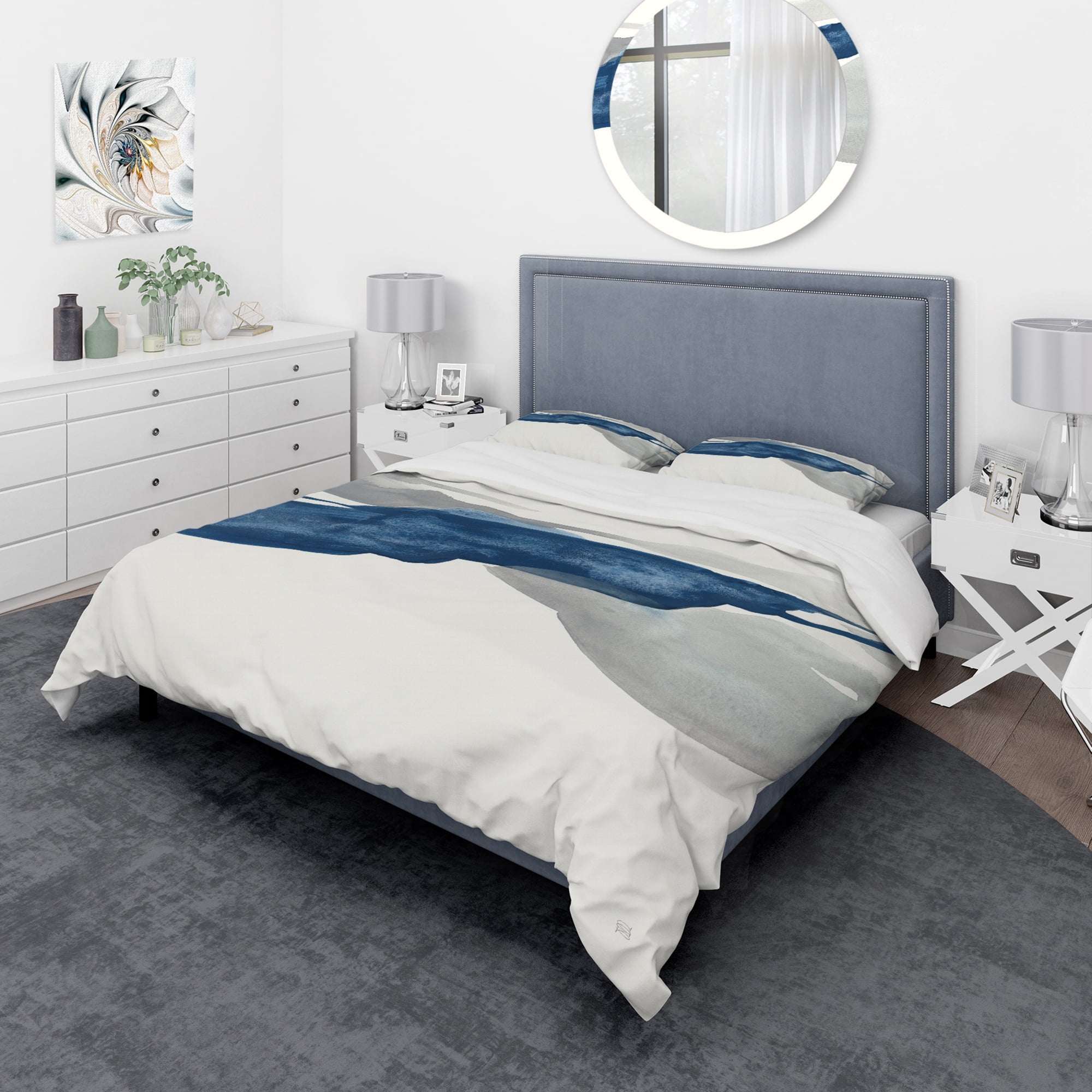 Designart 'Gouache Sapphire on Gray II' Geometric Duvet Cover Set