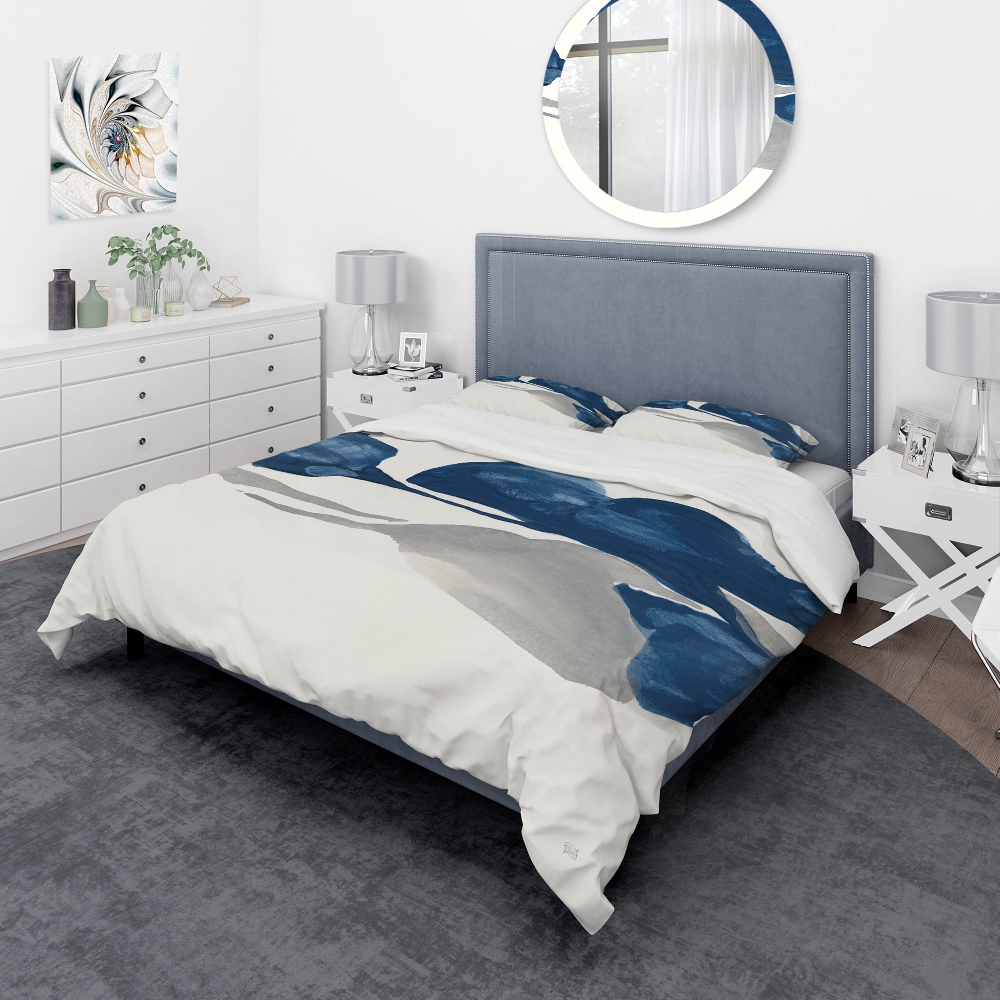 Designart 'Gouache Sapphire on Gray III' Geometric Duvet Cover Set