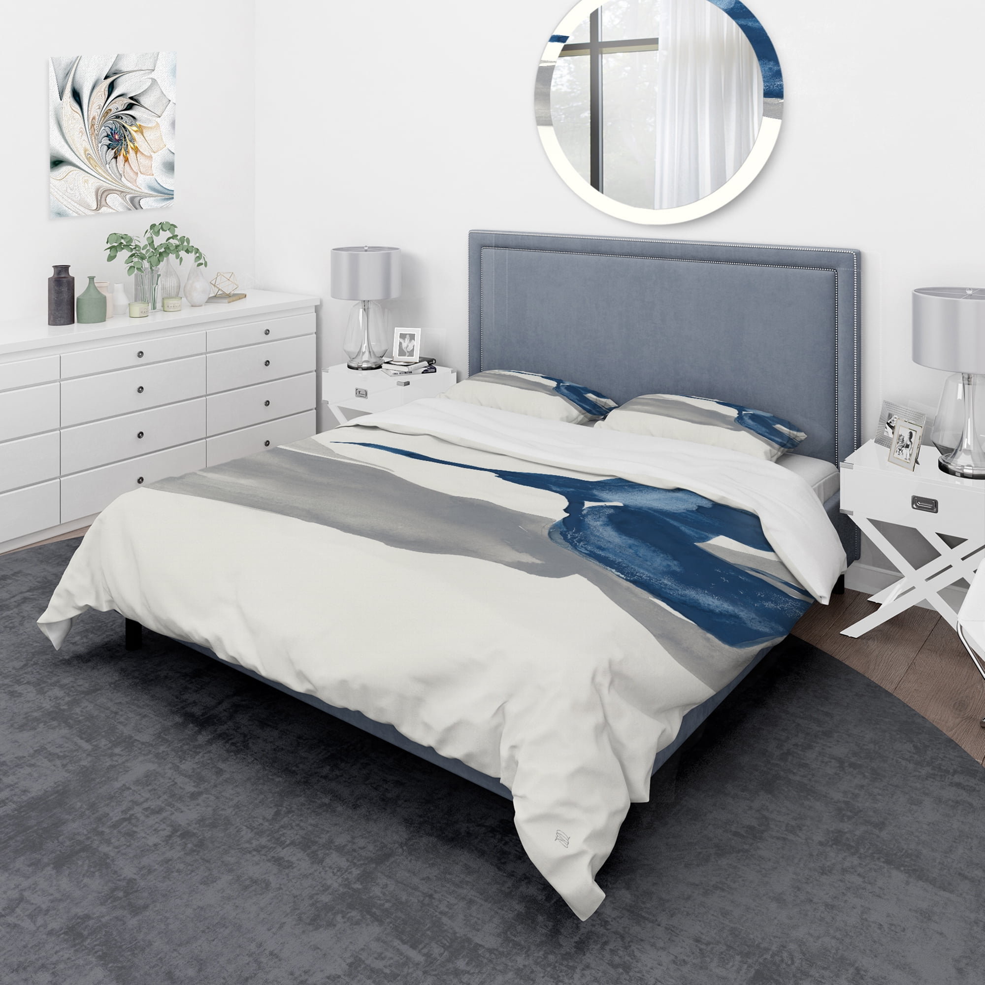 Designart 'Gouache Sapphire on Gray IV' Geometric Duvet Cover Set