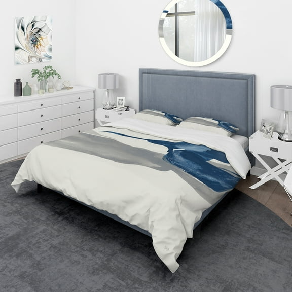 Designart 'Gouache Sapphire on Gray IV' Geometric Duvet Cover Set