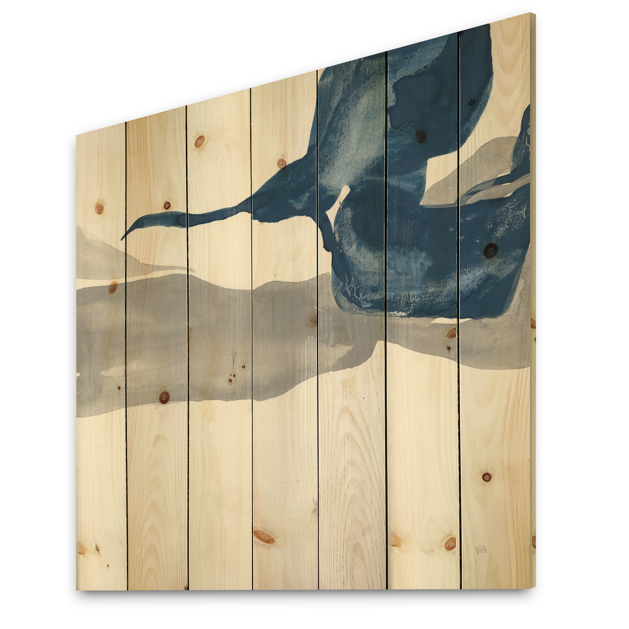 Designart 'Gouache Sapphire on Gray IV' Modern & Transitional Print on Natural Pine Wood