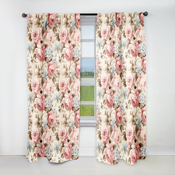 Designart "Graced With Vintage Roses VII" Floral Blackout Curtain Panels