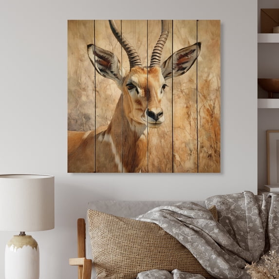 Designart "Graceful Antelope Serenity in Motion III" Animals Print on Natural Pine Wood