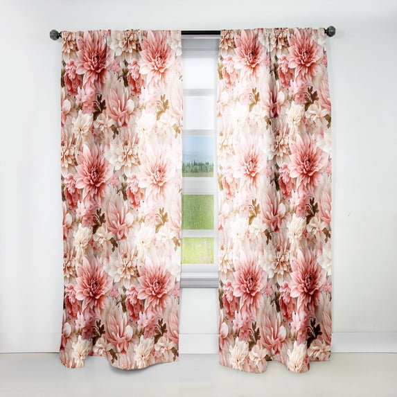 Designart "Graceful Blossoming Of Pink And White Carnations" Floral Room Darkening Curtain Panel